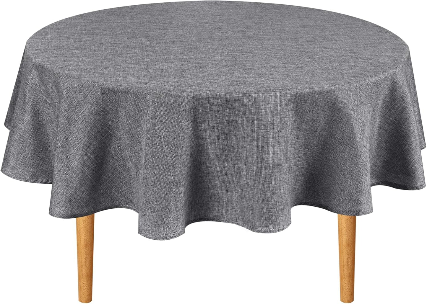 Hiasan Round Linen Tablecloth 80 Inch - Wrinkle and Stain Resistant Washable Polyester Fabric Table Cloth for Dining Room Kitchen Party, Grey