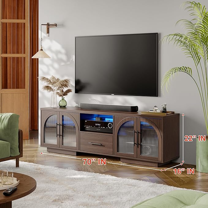 70" LED TV Stand with Storage for 75/80" TVs, Faux Marble Entertainment Center - Image 5