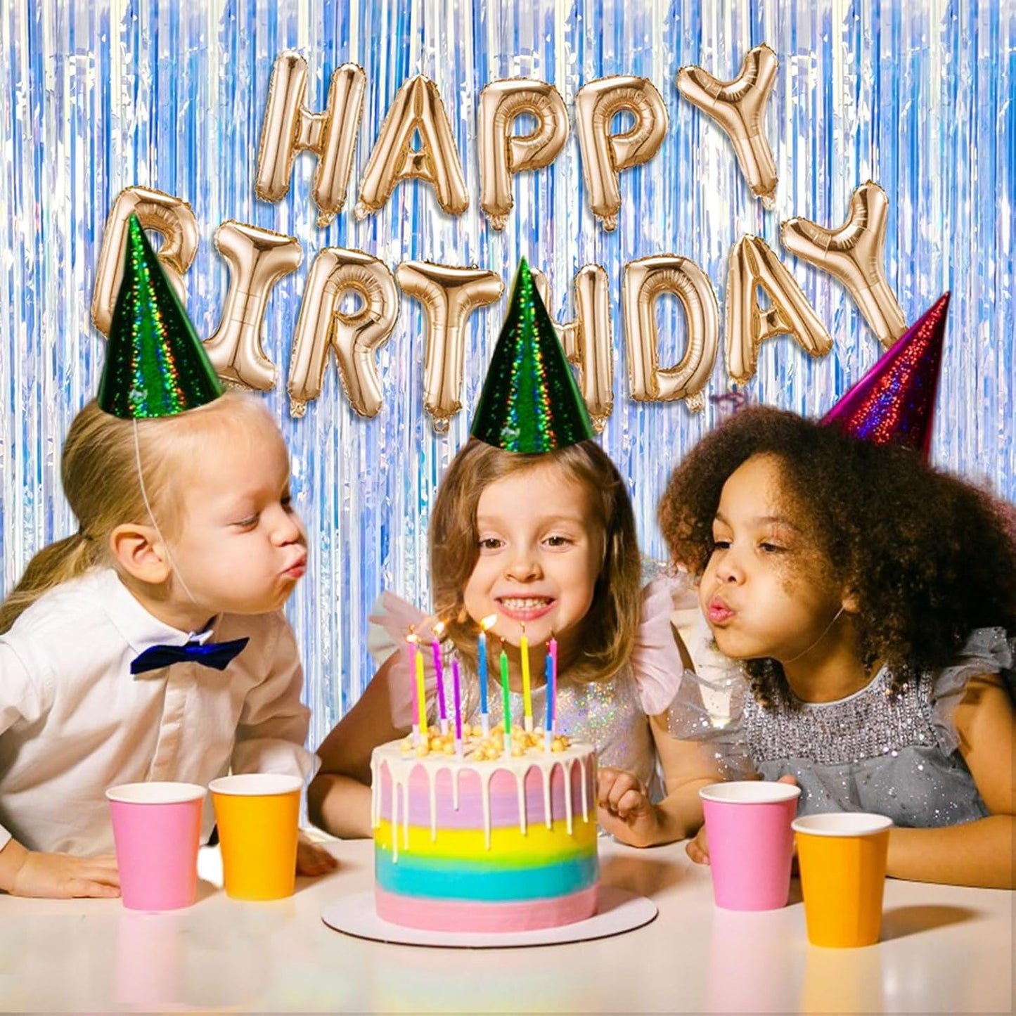 5 Pack Foil Curtain Backdrop Iridescent Metallic Tinsel Foil Fringe Curtains Photo Booth Props for Birthday Wedding Engagement Baby Shower Bachelorette Christmas Holiday Celebration Party Decorations