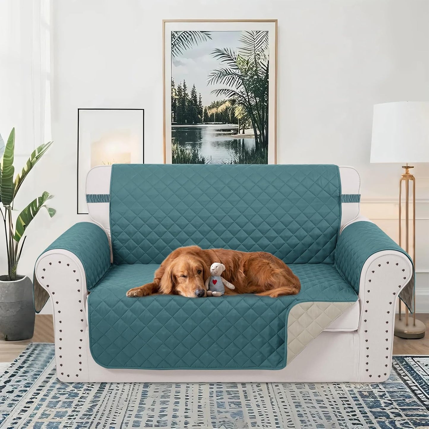 Reversible Loveseat Sofa Covers Couch Cover Furniture Protector(Loveseat Small,Blue/Beige)