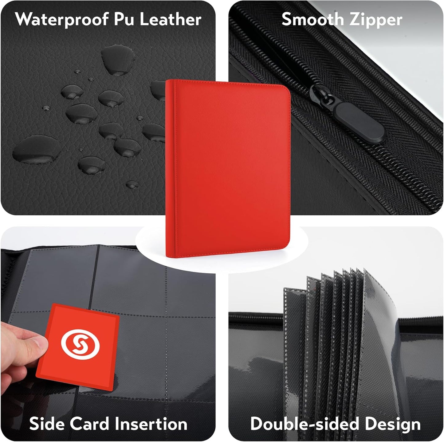 1000+ Pockets Trading Card Binder, Premium 16 Pocket Card Binder, Ringless Side Loading Collection Album Holder Folders for MTG, TCG, Game Cards & Sports Cards (Red)