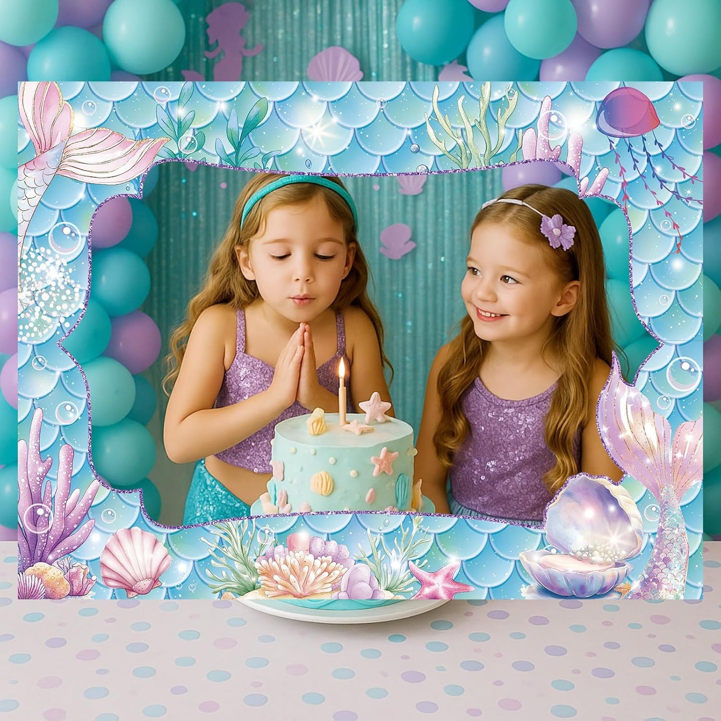 Upgraded 32 x 24 Inch Large Photo Booth Props Picture Frame Vintage Photo Frame Friends Selfie Props for Halloween Carnival Christmas Wedding Mexico Party Favors(Mermaid Style)