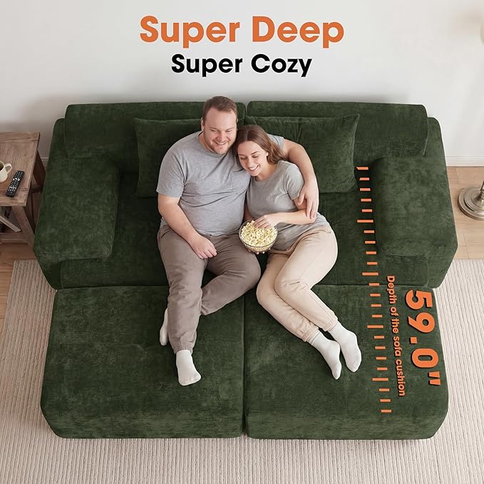 83.5" Boneless Loveseat with 2 Ottoman, Cloud Comfy Sofa Bed, Modular Sofa - Image 3