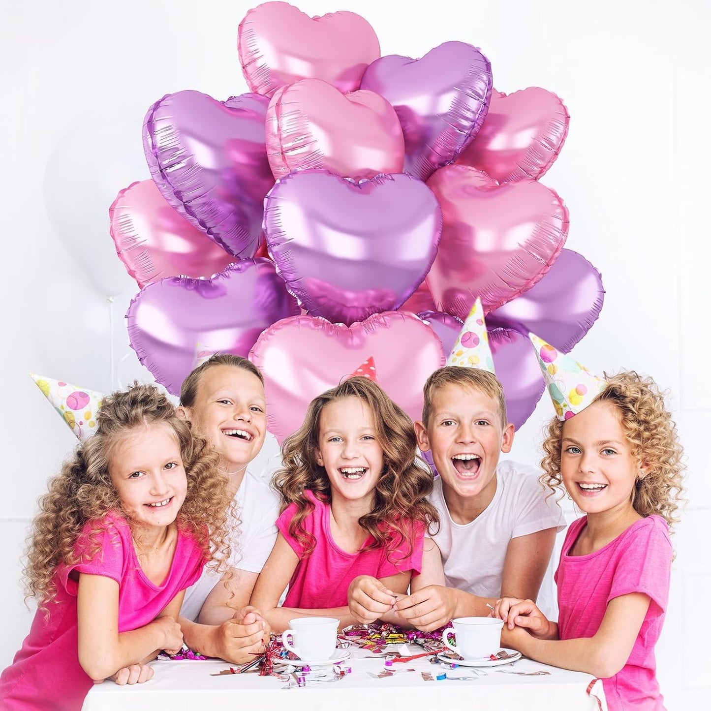 Pink Purple Heart Balloons,12Pcs Light Pink Heart Shaped Foil Balloons,18Inch Purple Pink Helium Polyester Film Balloon for Baby Shower Birthday Anniversary Wedding Party Decorations