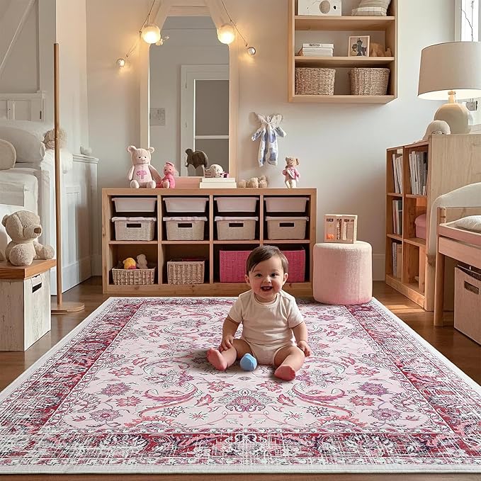 Area Rugs for Living Room, 4x6 Washable Rugs for Bedroom, Non-Slip Floral - Image 7