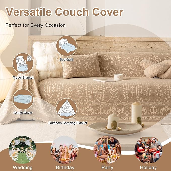 VClife Vintage Floral Bohemain Couch Cover, Soft Breathable Chenille Sofa Cover - Image 8