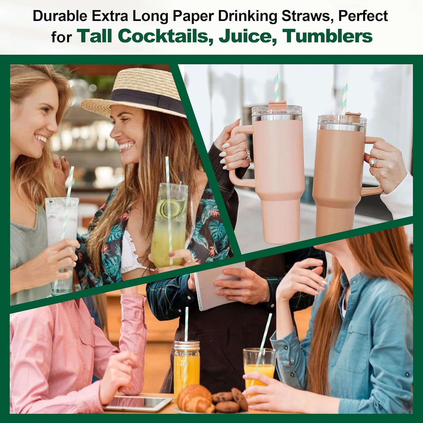 Aqua Paper Straws 10 Inch Extra Long - for Tall Drinks, Baby Shower, Parties, Cocktails - 100 Counts