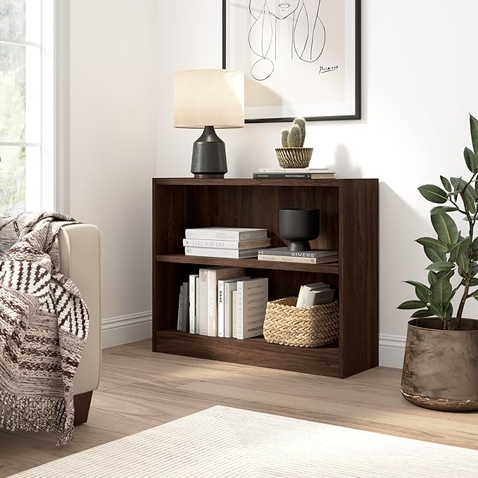 Bush Home Small 2 Shelf Bookcase, 2 Tier Bookshelf Storage Cabinet - Image 2