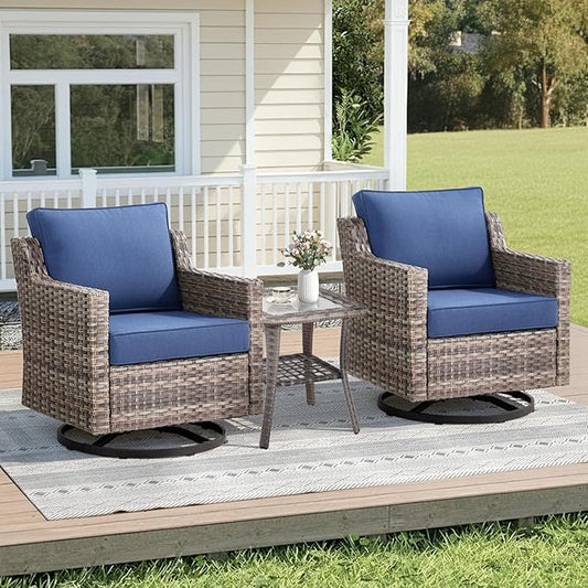 3 Pieces Patio Furniture Set-High Back Swivel Patio Chairs Set of 2 by AMCLOBA