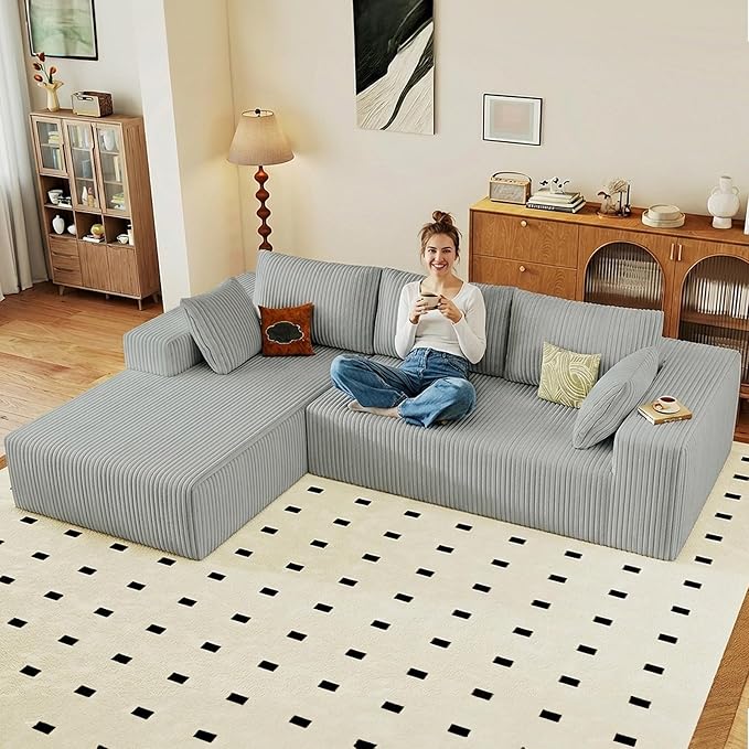 95" Cloud Sectional Couch with L-Shape Chaise, Modular Comfy Sofa Chaise Longue by ODUWA