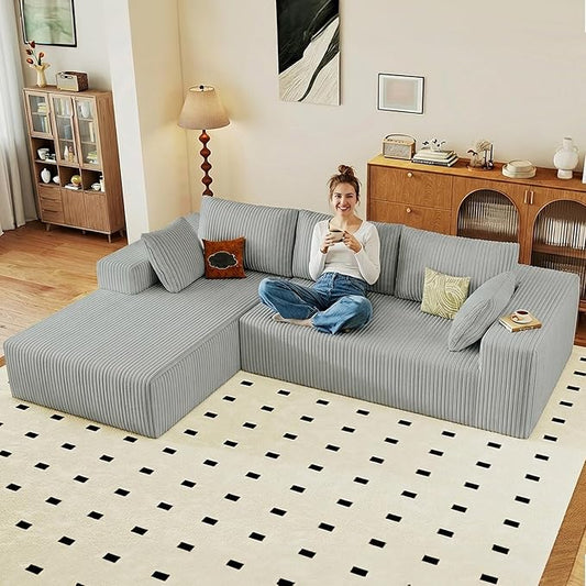95" Cloud Sectional Couch with L-Shape Chaise, Modular Comfy Sofa Chaise Longue by ODUWA