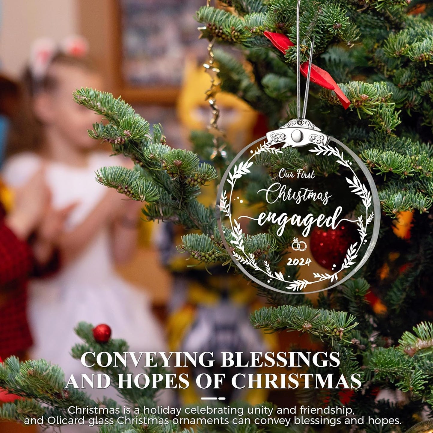 Our First Christmas Engaged Ornaments 2024 for Bridal, Engagement Gifts for Couples, Wedding Gift, Bridal Shower Gift, Glass Engaged Ornaments for Her, Newlywed