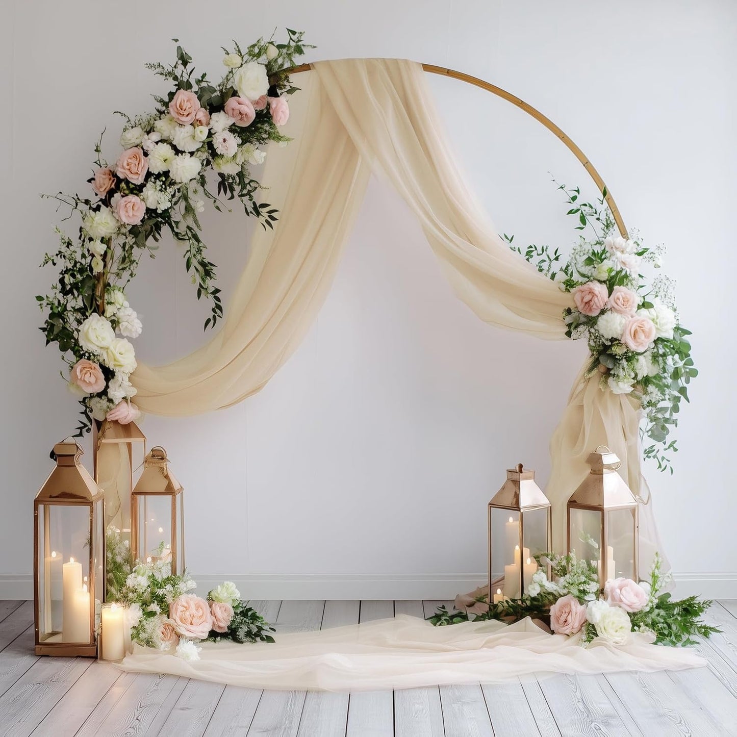 Wedding Arch Draping Fabric 2 Panels 28.7" x 20FT Champagne Sheer Chiffon Backdrop Drapes for Wedding Ceremony Birthday Party Bridal Shower Outdoor Decoration