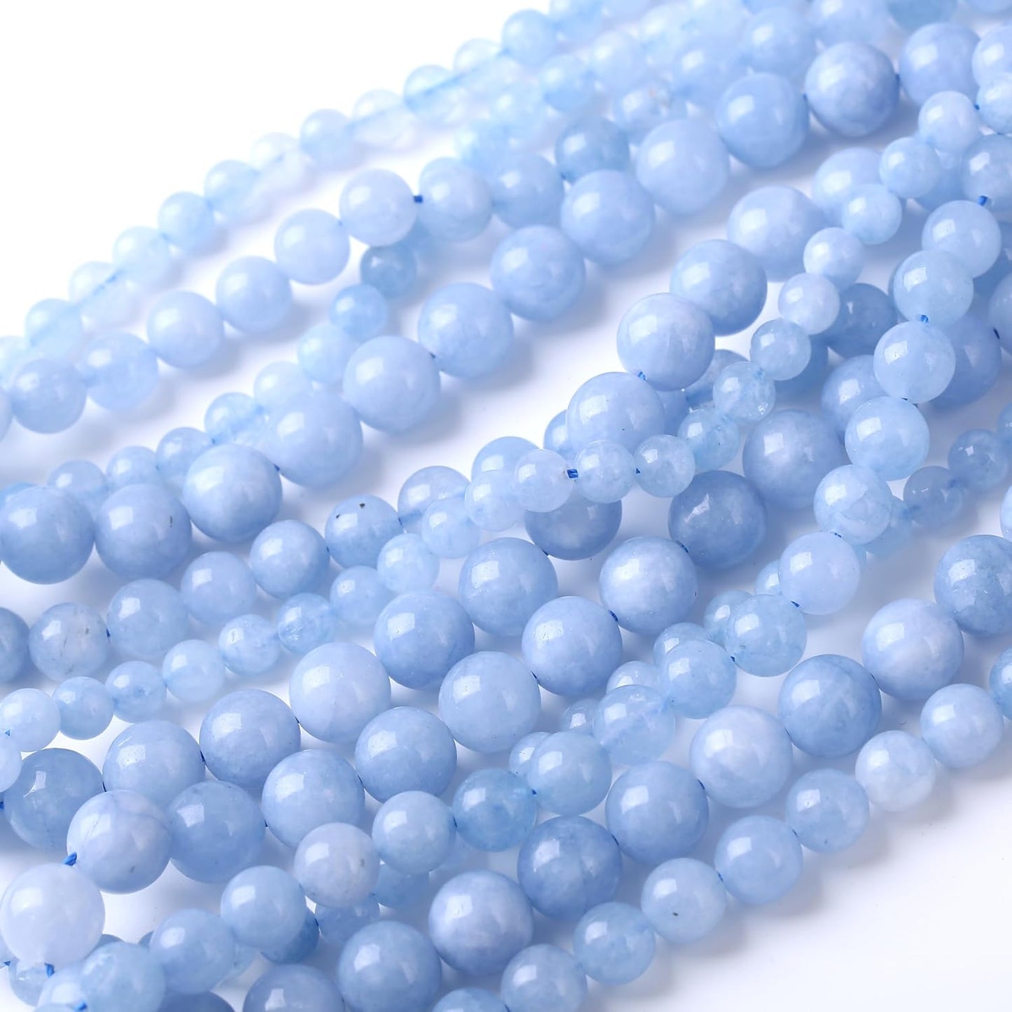 Dream Blue Chalcedony Stone Beads Gemstone Round Crystal Energy Jade Beads Stone Beads for Jewelry Making DIY Bracelet Necklace Jewelry Making 1 Strand 15.5inch 60PCS 6MM