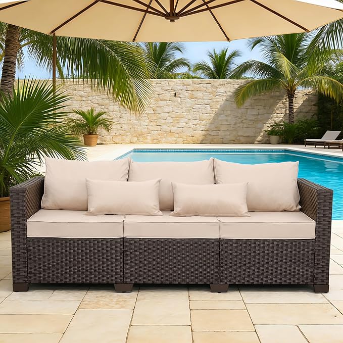 Rattan Star Outdoor Furniture Couch 3 Seater Sofa Outdoor Brown Wicker Sofa by RattanStar
