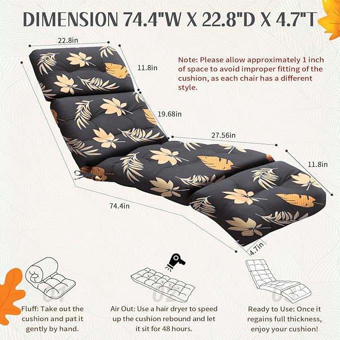 EverPine Outdoor Chaise Lounge Chair Cushion 74.4 x 22.8 x 4.7 Inch, Patio - Image 2