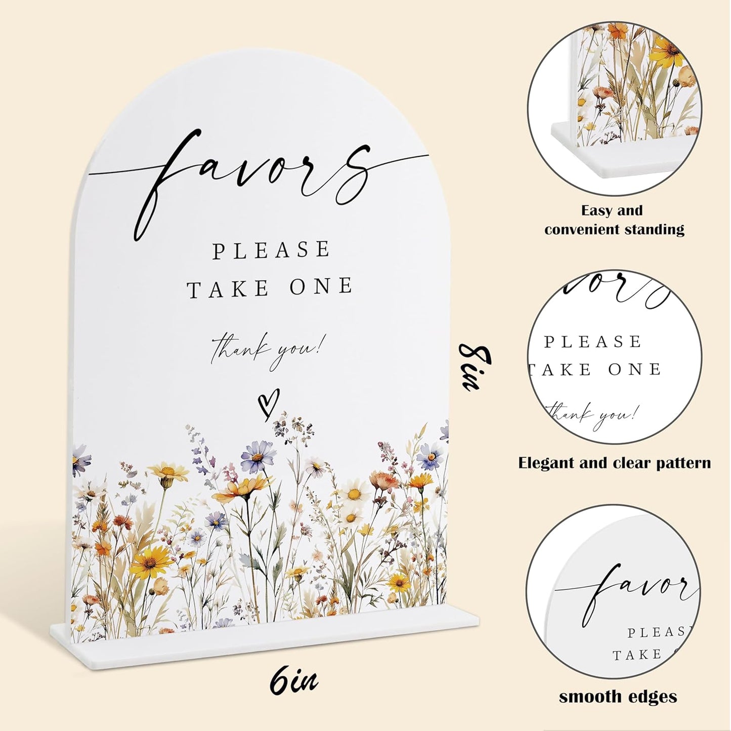 Wedding Signs for Ceremony and Reception, Boho Floral Acrylic Favors Please Take One Sign, Wedding Signage with Stand, Bridal Shower Table Centerpieces, Supplies for Engagement Reception Party, 31
