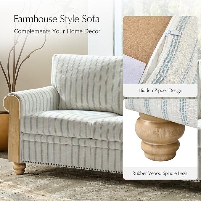 EcoHarbor Living 3-Seater Couch, Stripe 81" Mid-Century Modern Upholstered Sofa - Image 6