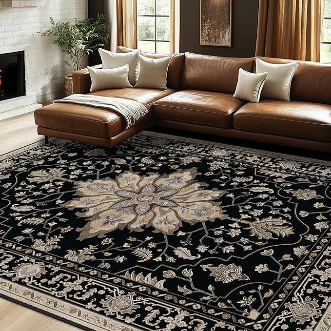 RELEANY Area Rugs 7'x9' Washable Non-Slip, Floral Vintage Distress Print - Image 3