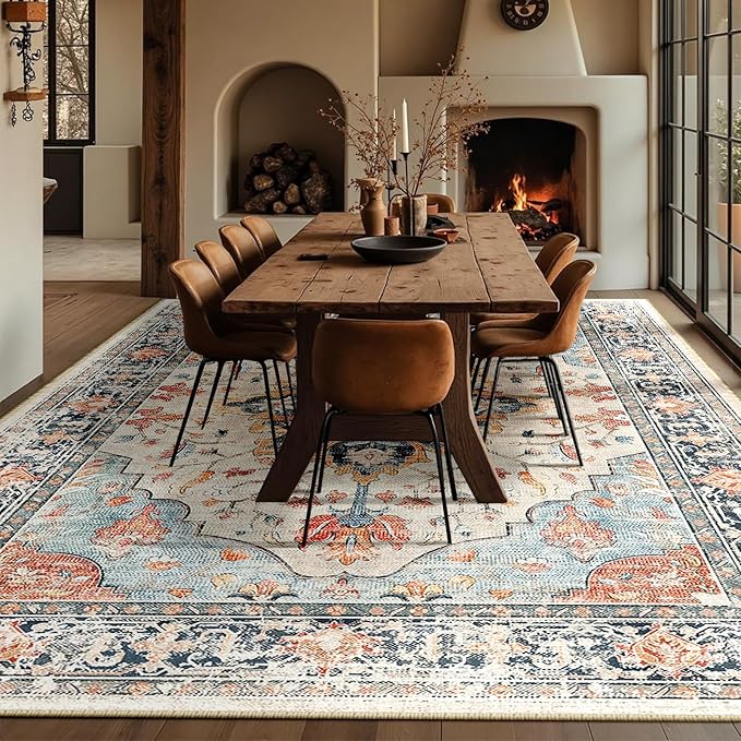 RELEANY Area Rugs 10'x14' Washable Non-Slip, Floral Vintage Distress Print - Image 4