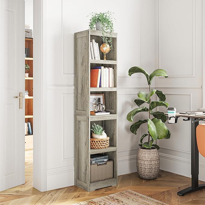 LINSY HOME 5-Shelf Bookcase, Narrow Bookshelves Floor Standing Storage Shelves - Image 2
