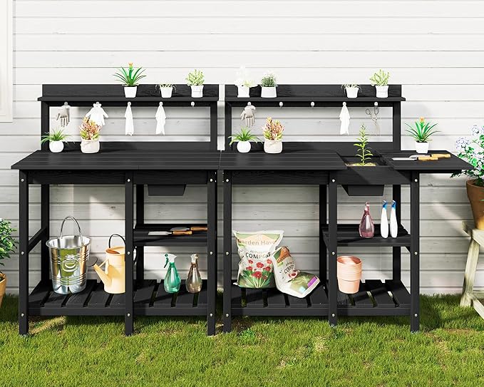 SERWALL Outdoor Potting Bench 2-Piece Set, Rot-Resistant HDPE Potting Table by SERWALL