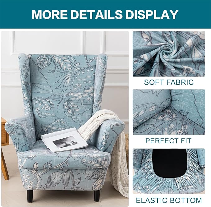 KRFOONN Velvet Wing Chair Slipcovers 2 Piece Stretch Printed Wingback Chair - Image 3