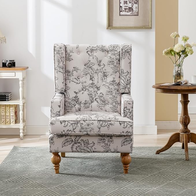 LukeAlon Button Tufted Linen Accent Chair, Upholstered Club Chair - Image 7
