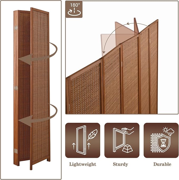 6 Panel Room Divider and Extra Wide Folding Privacy Screen, 94.5" W x 67" H - Image 5