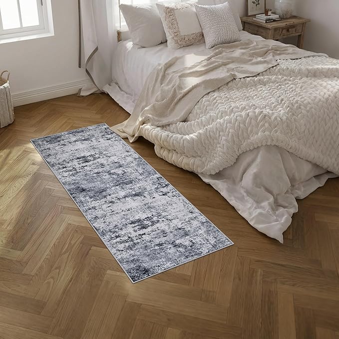 2'x5'Runner Rug Washable Rug: Modern Abstract Soft Thin Runner Rug Grey - Image 2