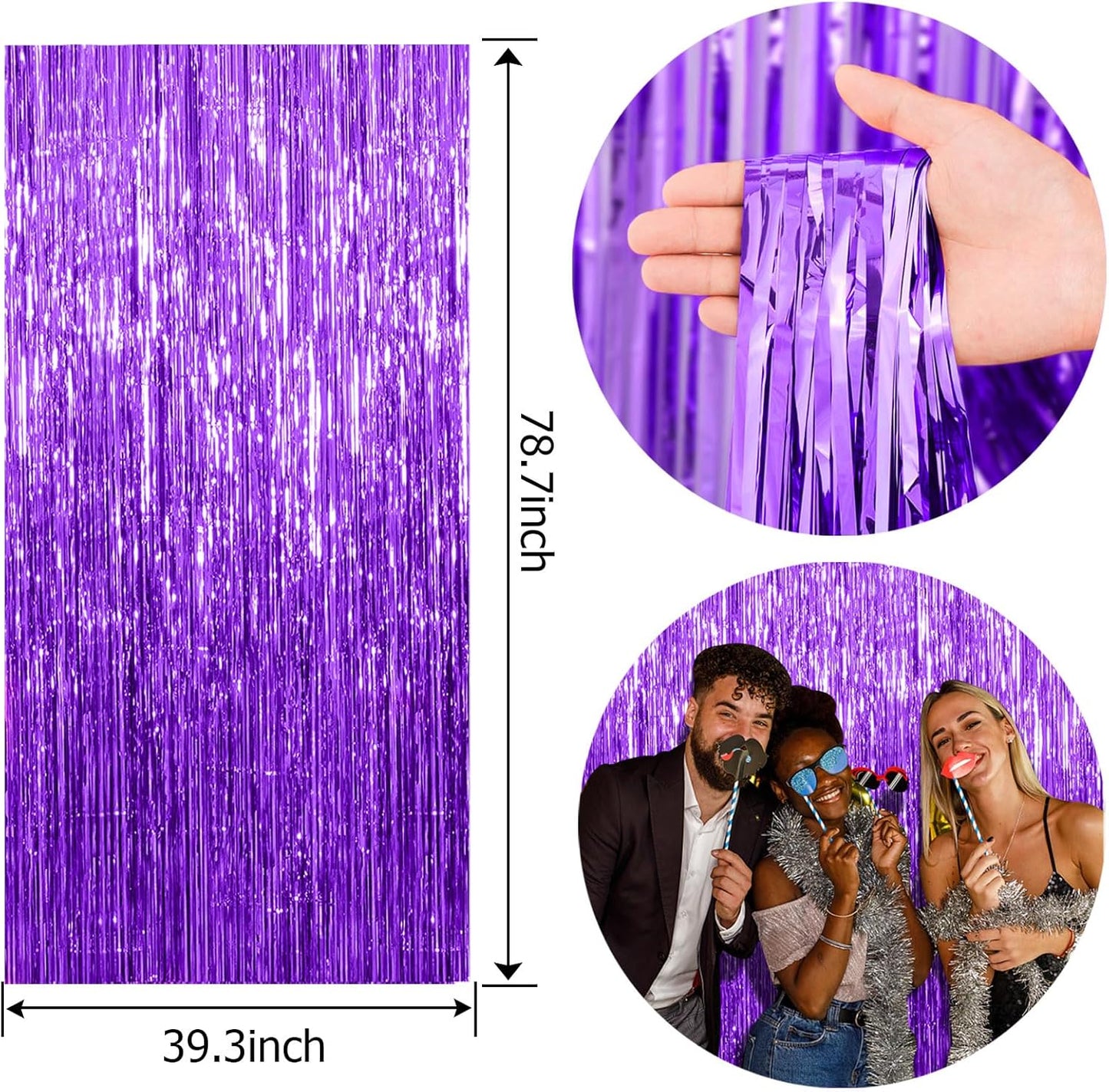 5 Pack Foil Curtain Backdrop Purple Metallic Tinsel Foil Fringe Curtains Photo Booth Props for Birthday Wedding Engagement Baby Shower Bachelorette Christmas Holiday Celebration Party Decorations