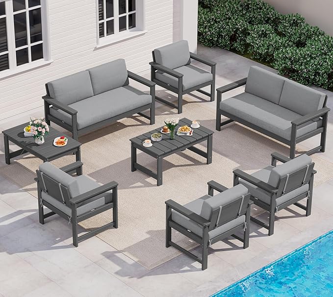 SERWALL 8 Pieces HDPE Outdoor Conversation Sofa Set by SERWALL