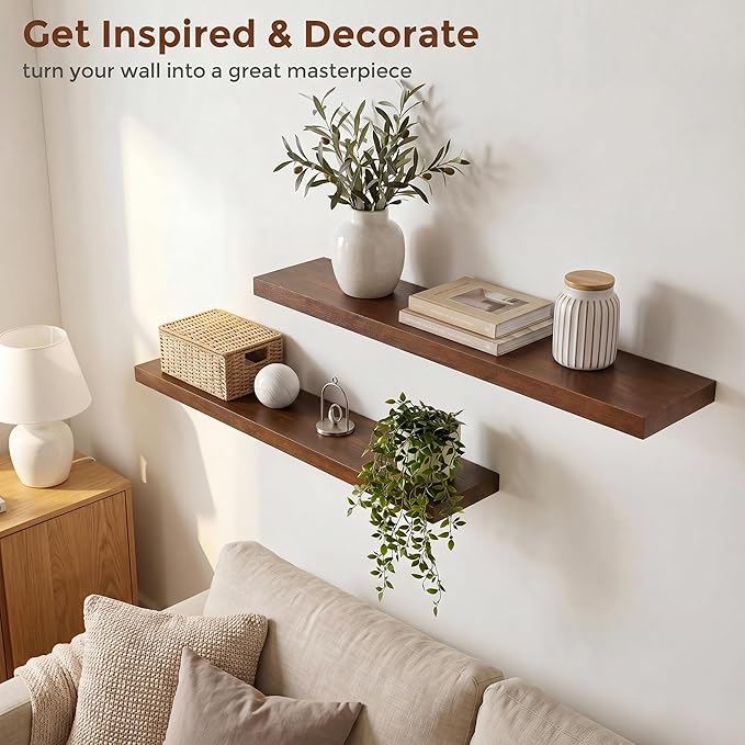 fuqing 40 Inch Floating Shelves | 6.7 Inch Deep Dark Wood Floating Shelves - Image 6