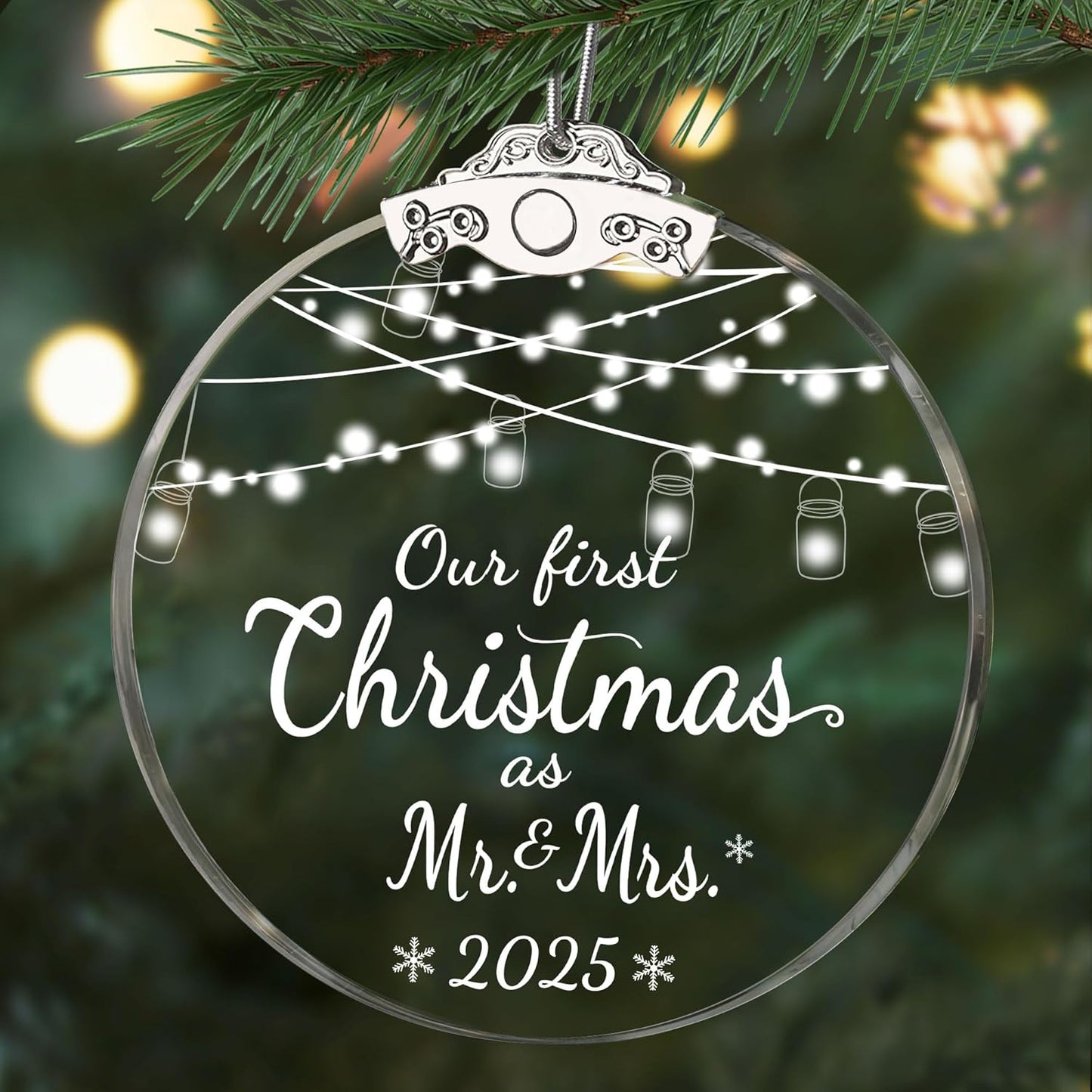 Wedding Gifts for Couples 2025, Mr and Mrs Gifts, First Christmas Married Ornament 2025, Bridal Shower Gift, Just Married Gift for Newlywed Couple Bride, Glass Wedding Ornament
