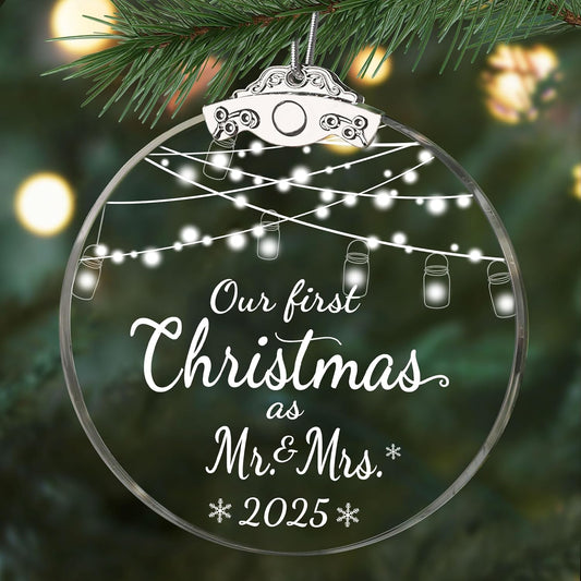 Wedding Gifts for Couples 2025, Mr and Mrs Gifts, First Christmas Married Ornament 2025, Bridal Shower Gift, Just Married Gift for Newlywed Couple Bride, Glass Wedding Ornament
