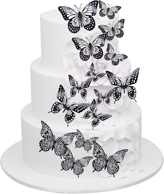 Gyufise 36 Pack Black Laser 3D Butterfly Cupcake Toppers Hollow Cake Decorations for Birthday Wedding Fairy Party Wall Sticker Decal