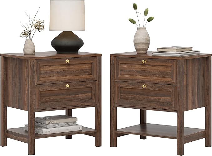 EYYTHUNG Brown Nightstand Set of 2, Wooden Farmhouse Floor Night Stand - Image 3
