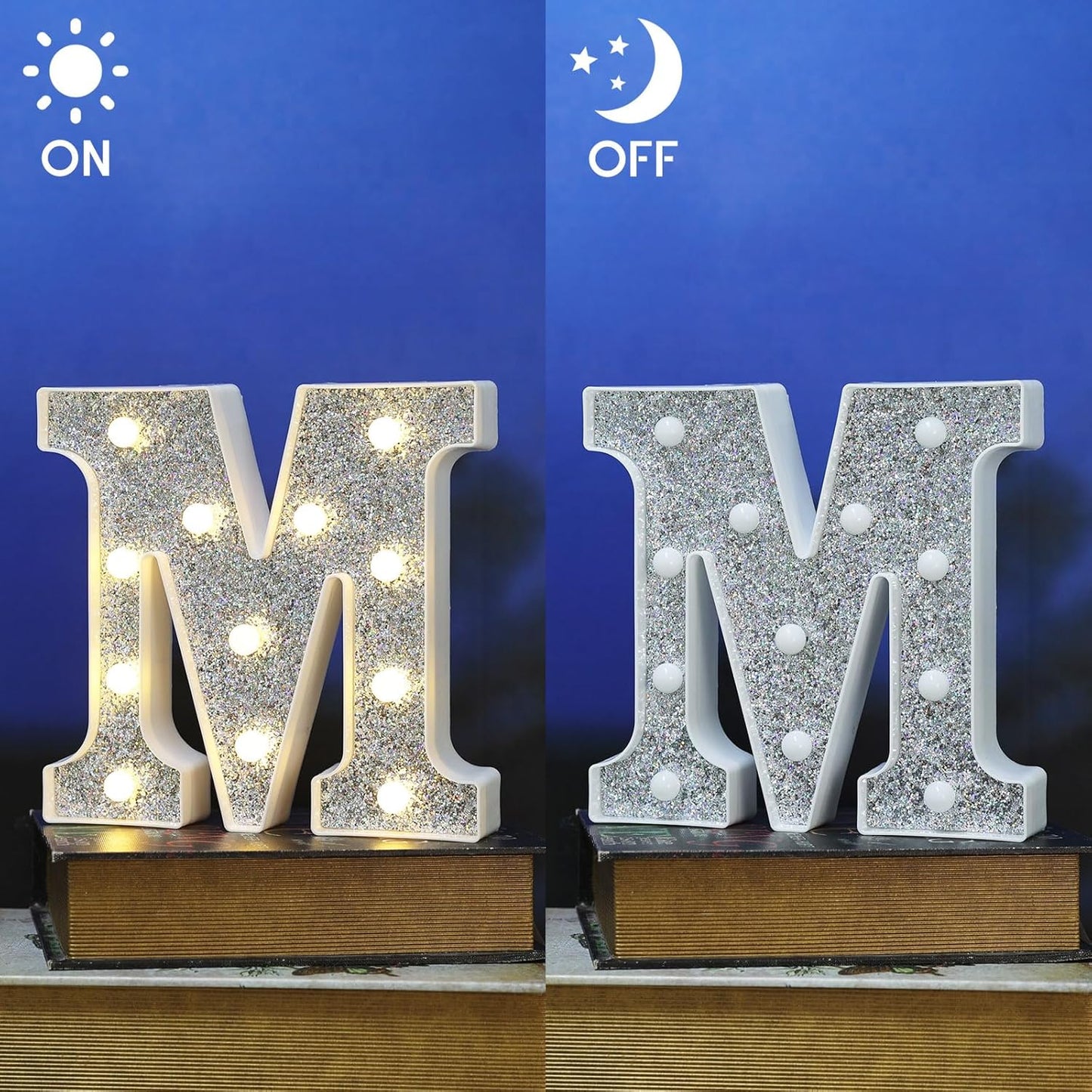 Light Up Marquee Letters for Table Decorations, Glitter Signs for Prom, Events, or Engagement Party Decor, Featuring Alphabet & Number Lighted Letters, Letter M