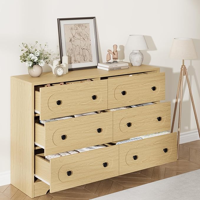 Garvee 6 Drawer Dresser for Bedroom, Wooden Mid Century Modern Chest of Drawers - Image 4