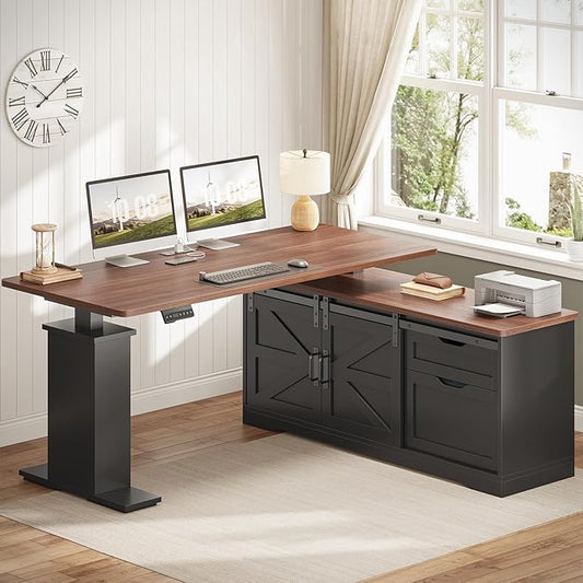 SEDETA Farmhouse L Shaped Standing Desk, 55 inch Height Adjustable Corner Desk by SEDETA