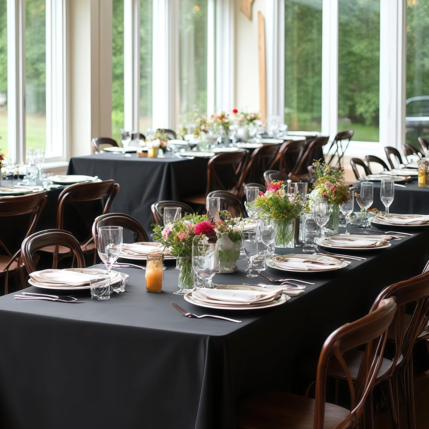 Fitable 10 Pack Rectangle Tablecloths: Stain Resistant Wrinkle Free Fabric Table Clothes, Washable Reusable Polyester Table Covers for Wedding Party Birthday Banquet Reception(Black, 70x120 Inch)