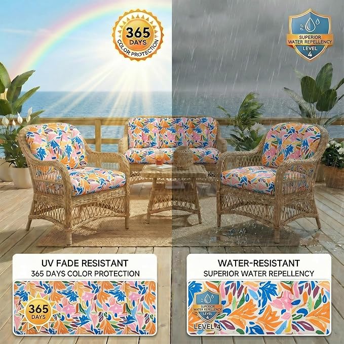 1 MIDDLE ONE Wicker Chair Cushions 3 Pieces Set - Image 4