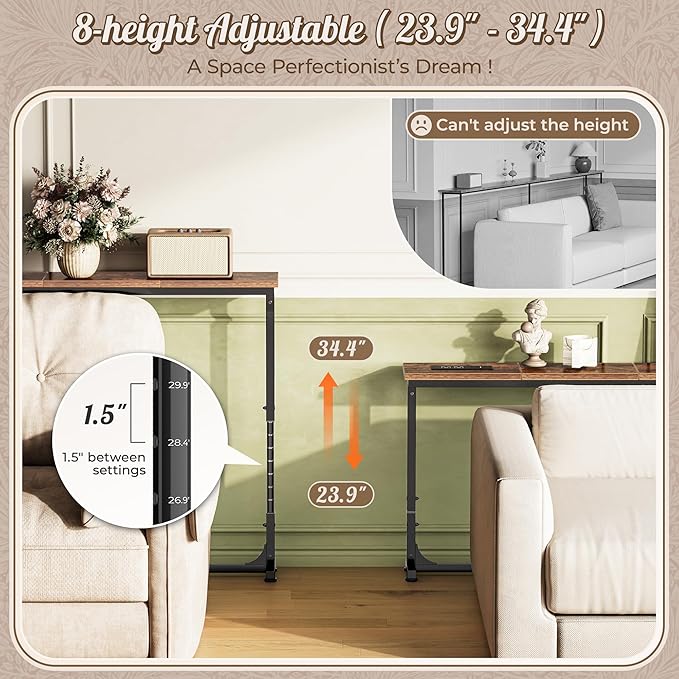 Huuger 78.7 Inch Height Adjustable Behind Couch Table - Image 4