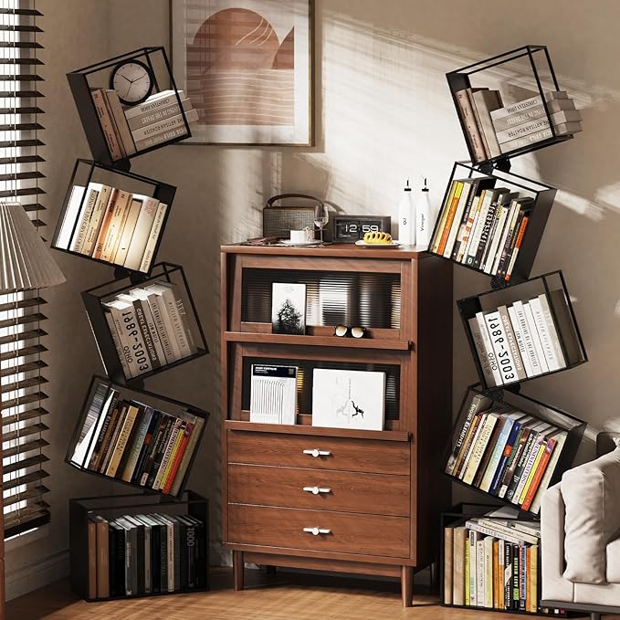 5-Tier Metal Geometric Bookshelf – Modern Narrow Floor Bookcase, Space-Saving - Image 5