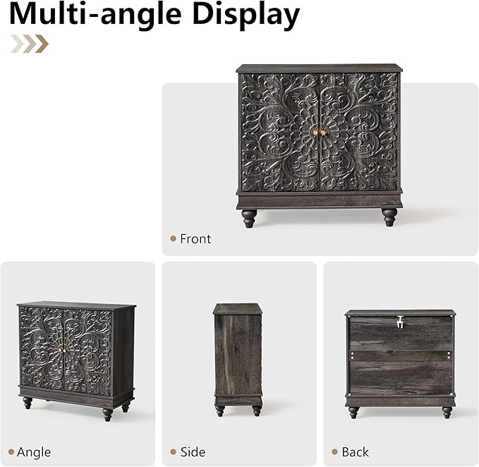 weselon Accent Cabinet Set of 2, Classic Carved Buffet Cabinet Storage Sideboard - Image 6