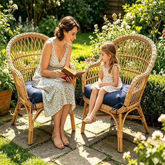 Set of 2 Patio Seat Cushions Square Wicker Seat Pads Waterproof Rocking Chair - Image 4