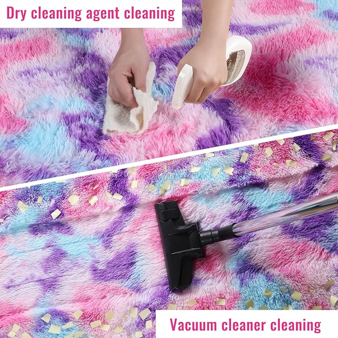 PAGISOFE Rainbow Purple Rugs for Girls Bedoom 5x7 Ft, Fluffy Cute Colorful - Image 6