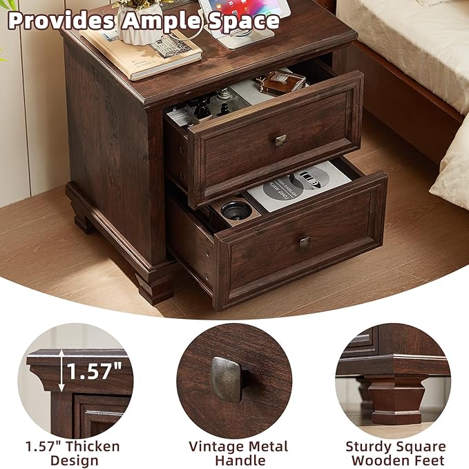 SAVOR LIFE Farmhouse Nightstand Set of 2, Rustic Low Nightstands - Image 6