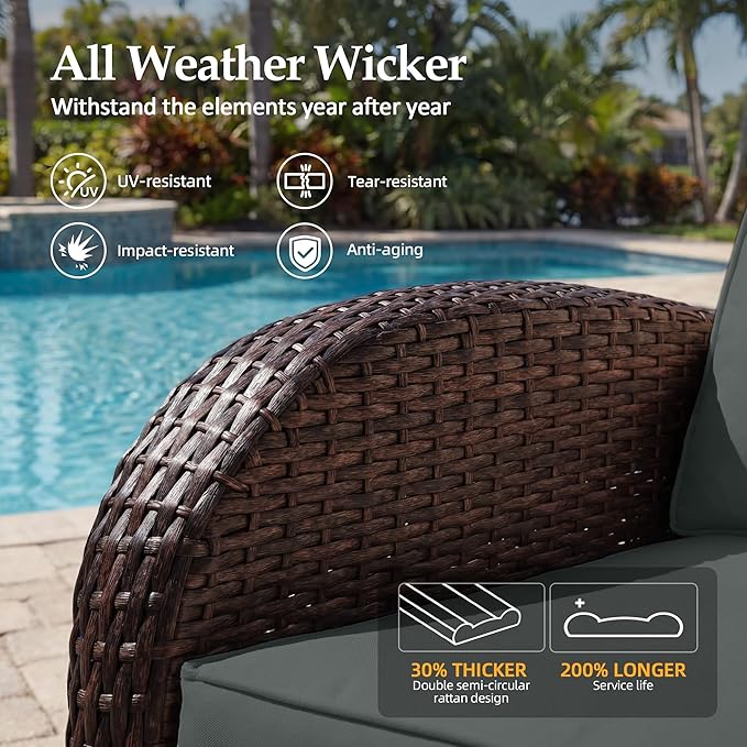 UPHA 5 Pieces Patio Furniture Sets, Wicker Outdoor 3-Seat Sofa Set - Image 4