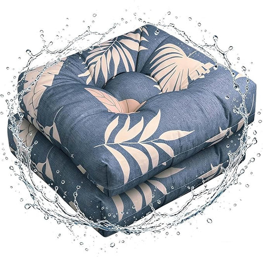 Set of 2 Outdoor Floral Square Seat Cushions Waterproof Patio Seat Pad Blue by DetailsMakeLifeMoreSoft